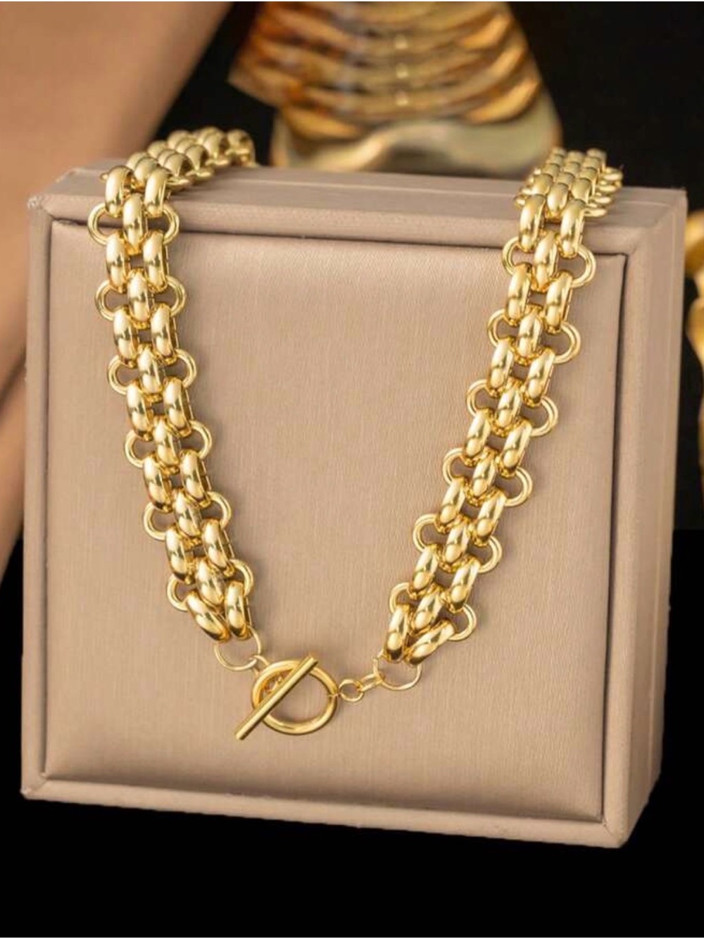 Gold Chunky Double-Row Toggle Necklace - Women Jewelry